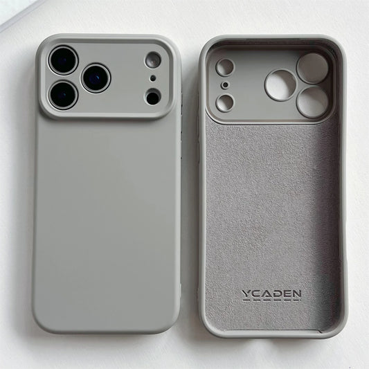Two phone cases, one plain and one with 'YCAIDEN' branding, on a white background.