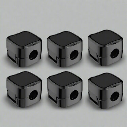 Pack of 6 black cable clip holders securing cables neatly for clutter-free desk setup