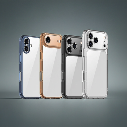 Four phone cases in different colors on a gray background