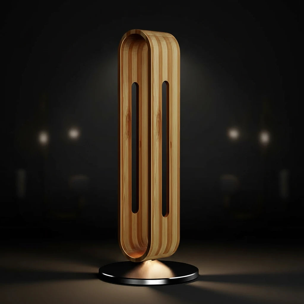 AeroWood Luxe Headphone Hanger product presentation on black background with ambient lights