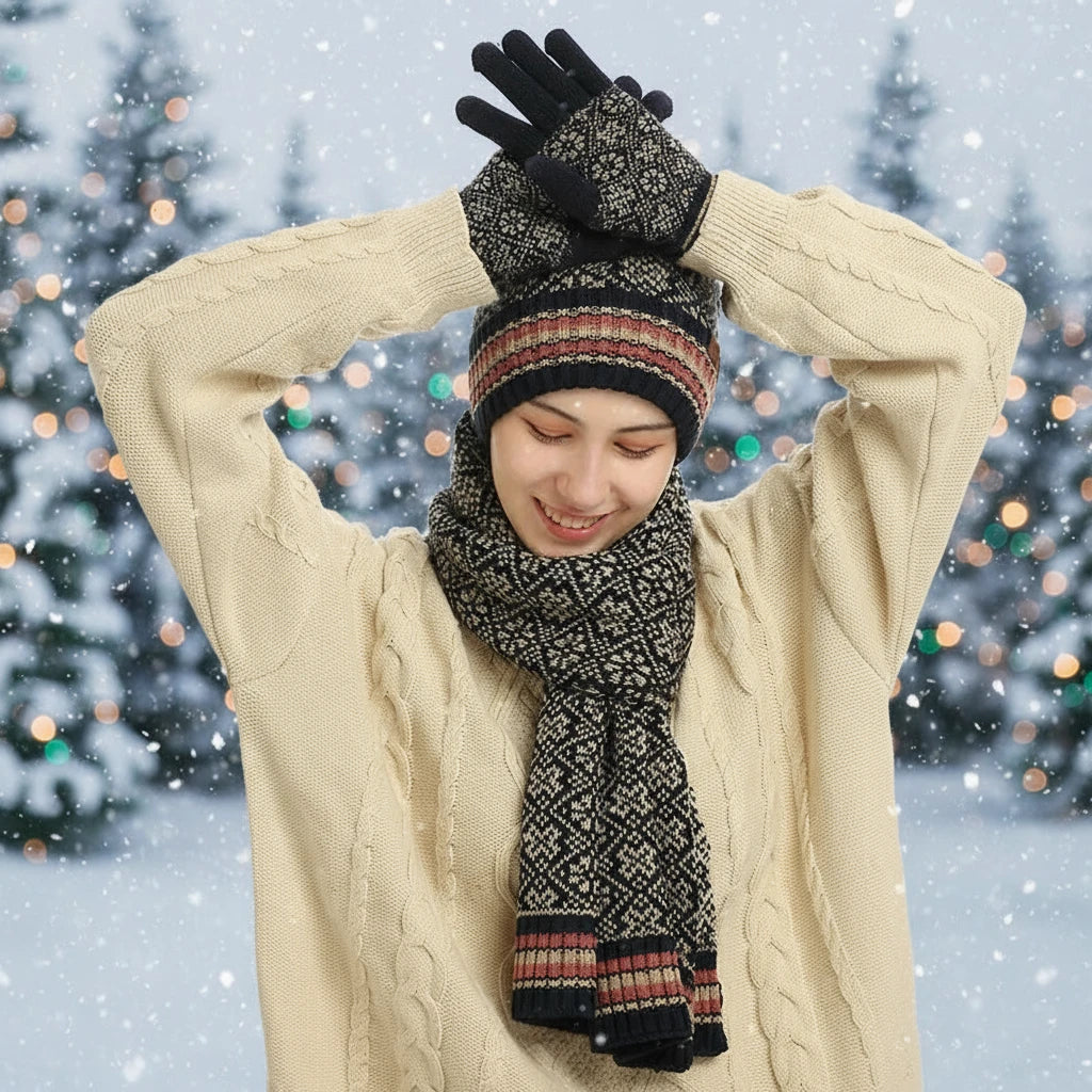 WinterGlow 3-Piece Set™ – Beanie, Gloves & Scarf for Women - Utopia Corner