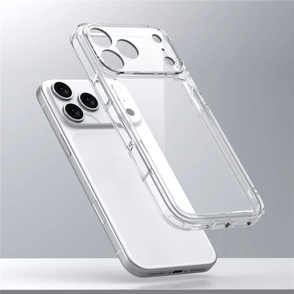 Clear phone case on a smartphone with a gray background
