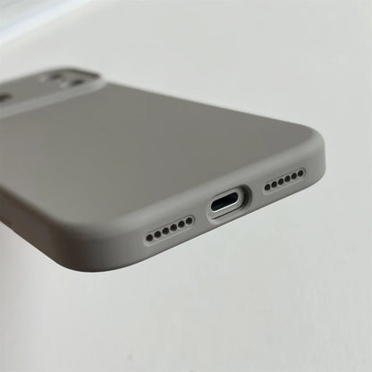 Close-up of a gray phone case on a light gray background