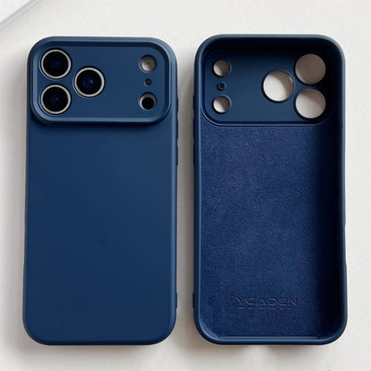 Two blue phone cases, one smooth and one textured, on a white background