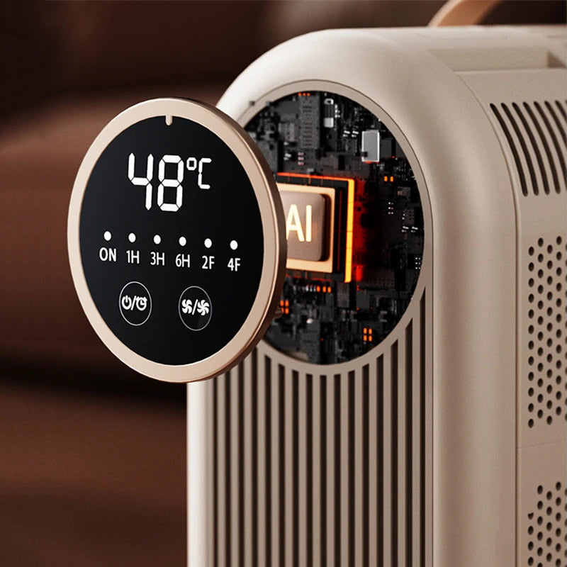 Digital temperature display on an electronic device with a blurred background