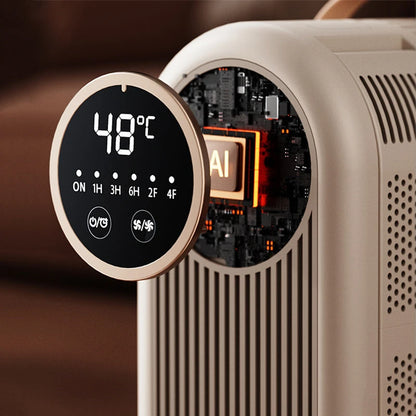 Digital temperature display on an electronic device with a blurred background