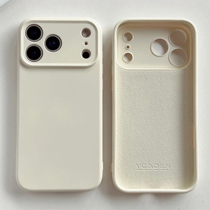Two beige phone cases, one with camera cutouts and the other plain, on a white background.
