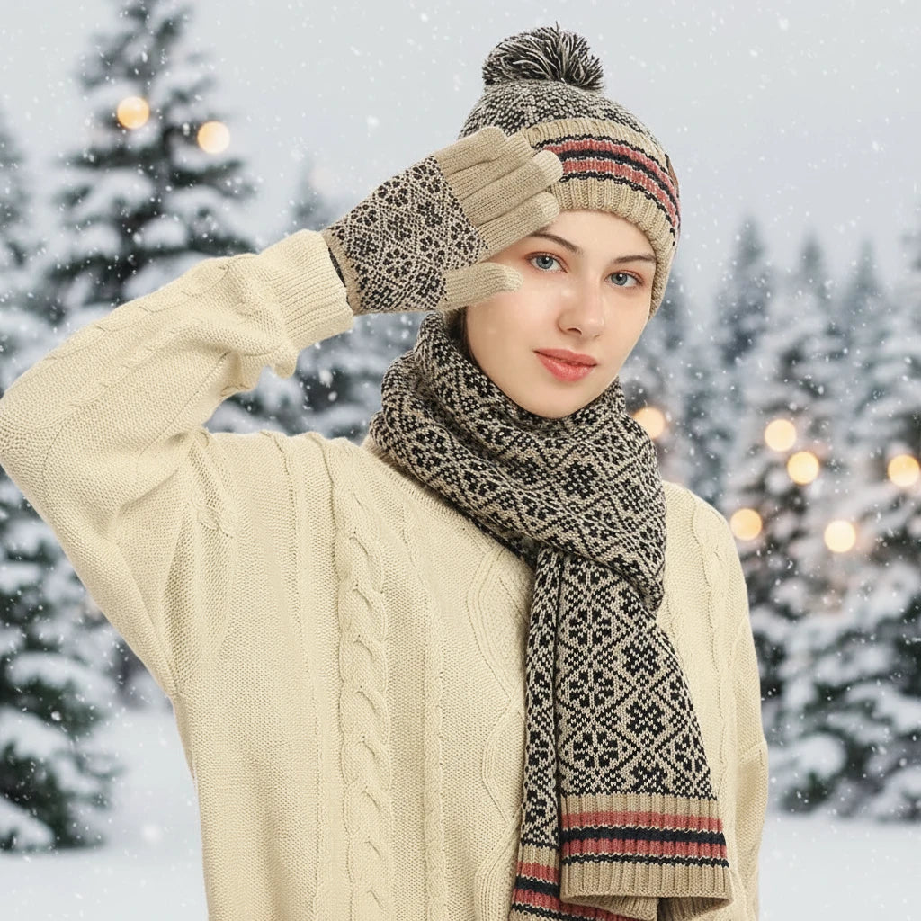 WinterGlow 3-Piece Set™ – Beanie, Gloves & Scarf for Women - Utopia Corner