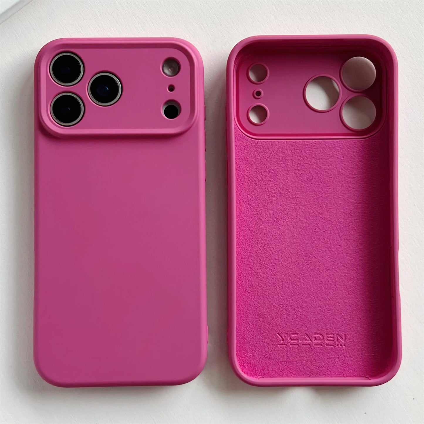 Pink phone case with 'YADEN' branding on a white background
