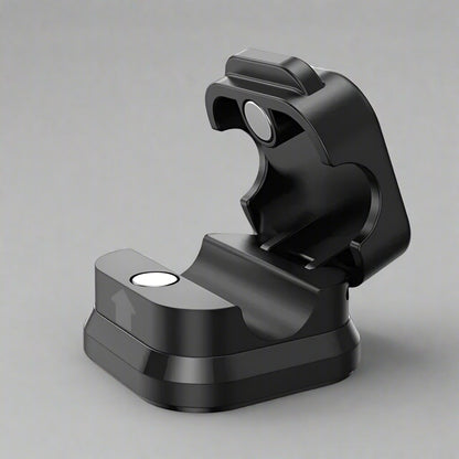 Black cable clip holder securing multiple charging cables neatly on desk for organized workspace