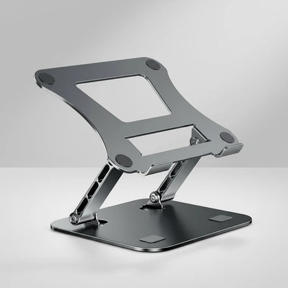 Deep grey aluminum laptop folding stand with sleek design and adjustable height
