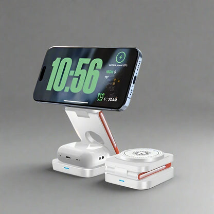 Angled view of the folding charging station showing its compact design and multiple charging ports from Utopia Corner