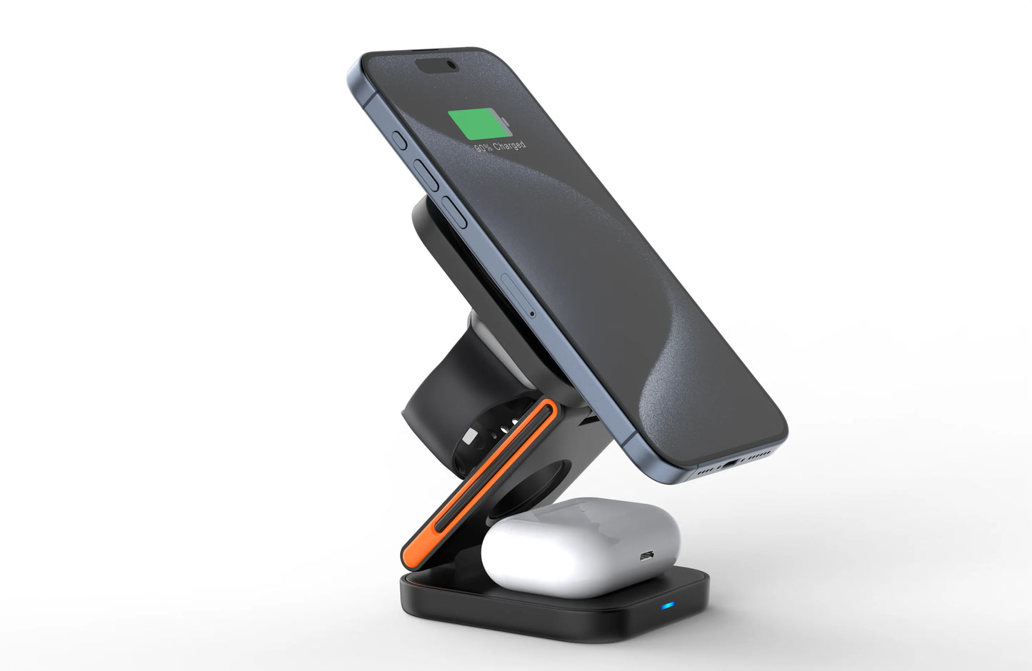 Black folding charging station featuring sleek, compact design and multiple device slots from Utopia Corner