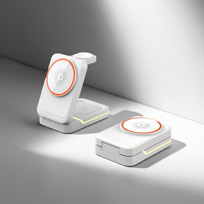 White folding charging station with LED indicator lights showcasing modern design from Utopia Corner