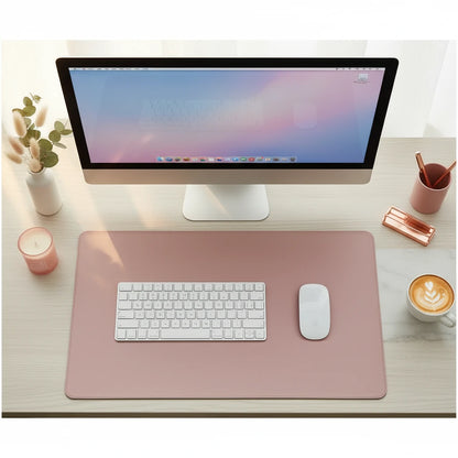 Pink PU leather mouse pad with soft matte finish and stitched edges for a stylish and feminine workspace
