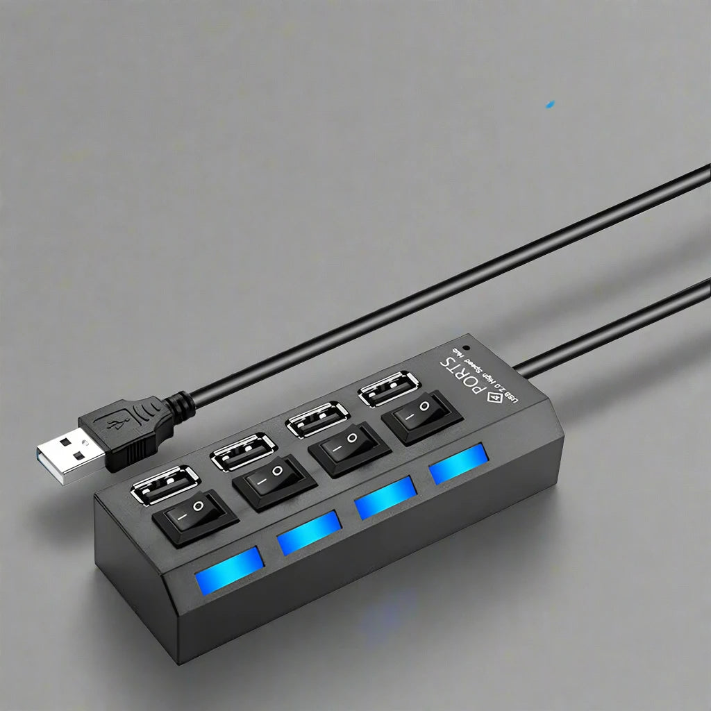 Compact USB port extension and multi-outlet power strip for convenient charging at Utopia Corner