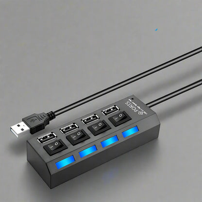 Compact USB port extension and multi-outlet power strip for convenient charging at Utopia Corner