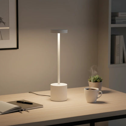 White desk lamp standing on the desk